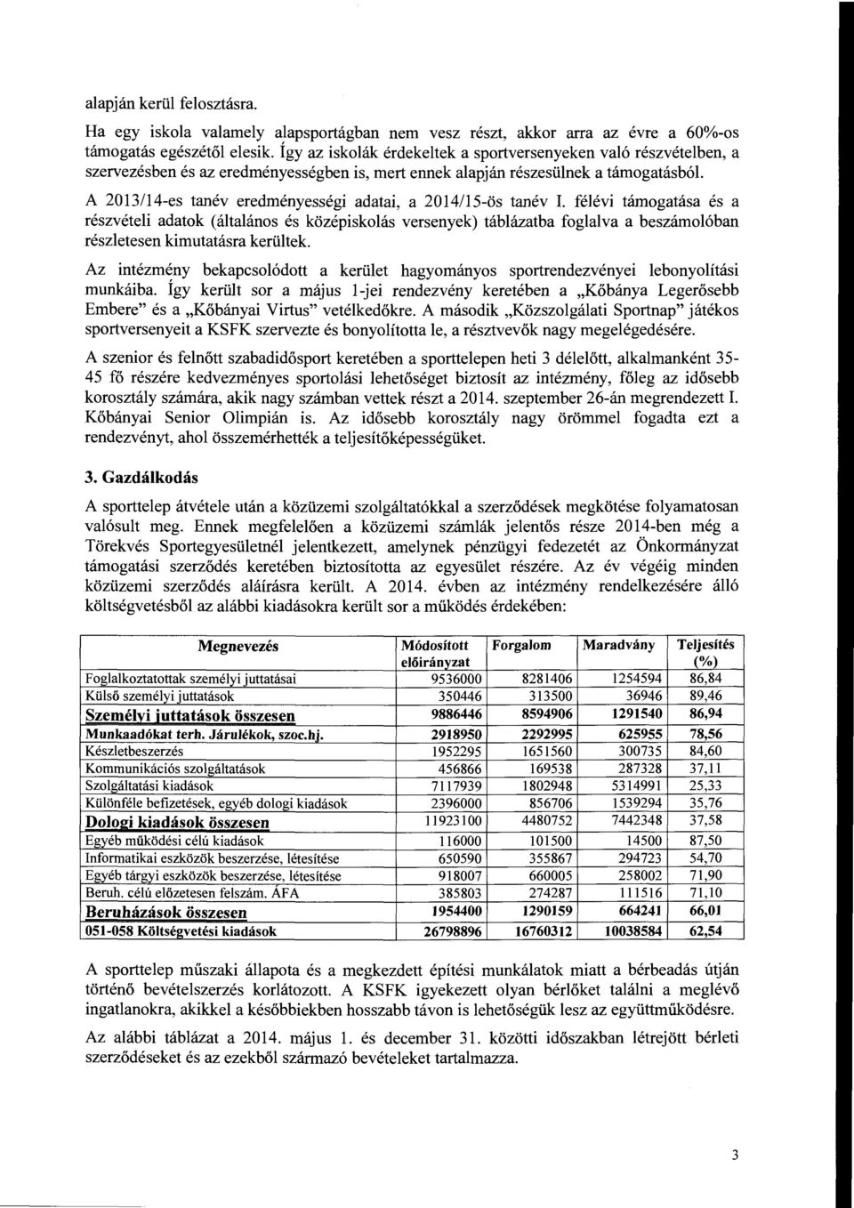 2014/15-ös tanév L félévi támogatása és a részvételi adatok (általános és középiskolás versenyek) táblázatba foglalva a beszámolóban részletesen kimutatásra kerültek.