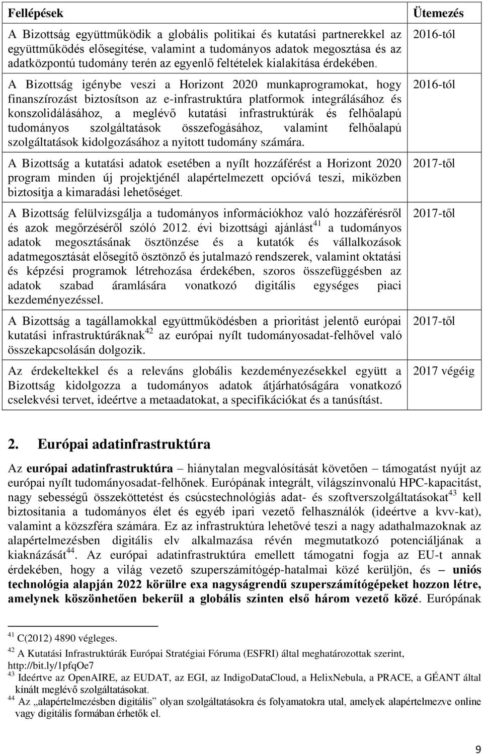 A Bizottság igénybe veszi a Horizont 2020 munkaprogramokat, hogy finanszírozást biztosítson az e-infrastruktúra platformok integrálásához és konszolidálásához, a meglévő kutatási infrastruktúrák és