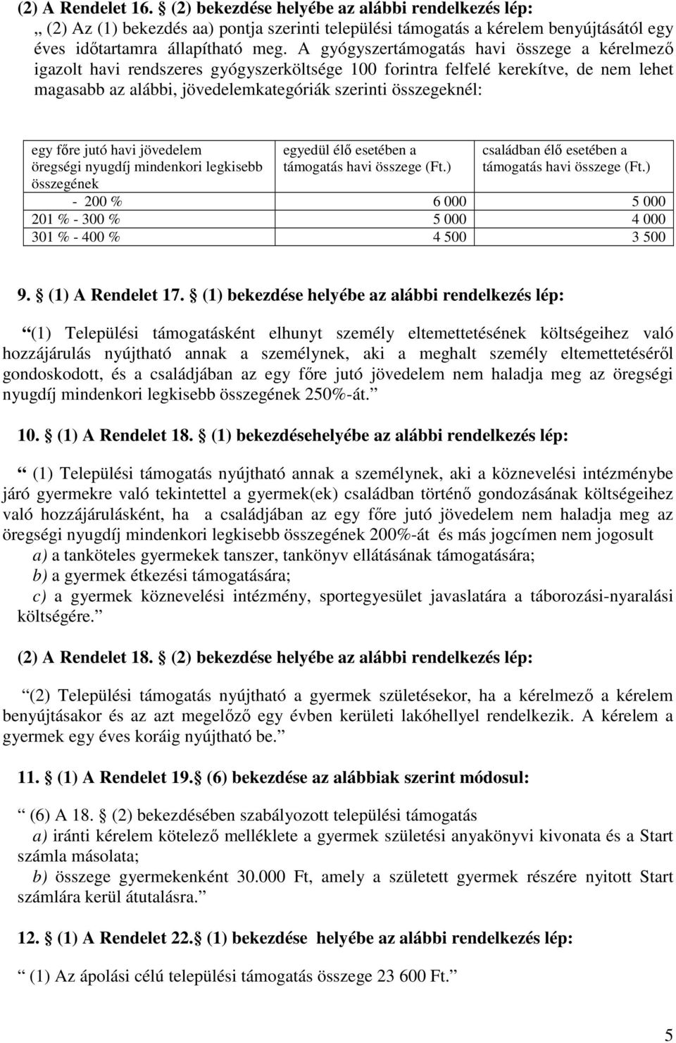 főre jutó havi jövedelem öregségi nyugdíj mindenkori legkisebb összegének egyedül élő esetében a támogatás havi összege (Ft.) családban élő esetében a támogatás havi összege (Ft.