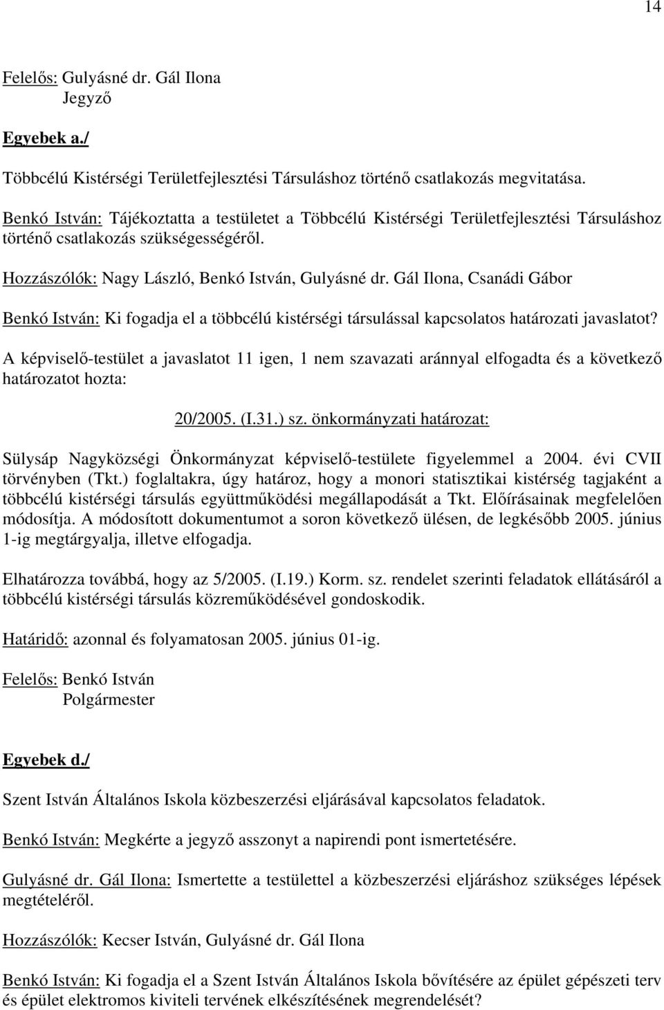 Gál Ilona, Csanádi Gábor Benkó István: Ki fogadja el a többcélú kistérségi társulással kapcsolatos határozati javaslatot?