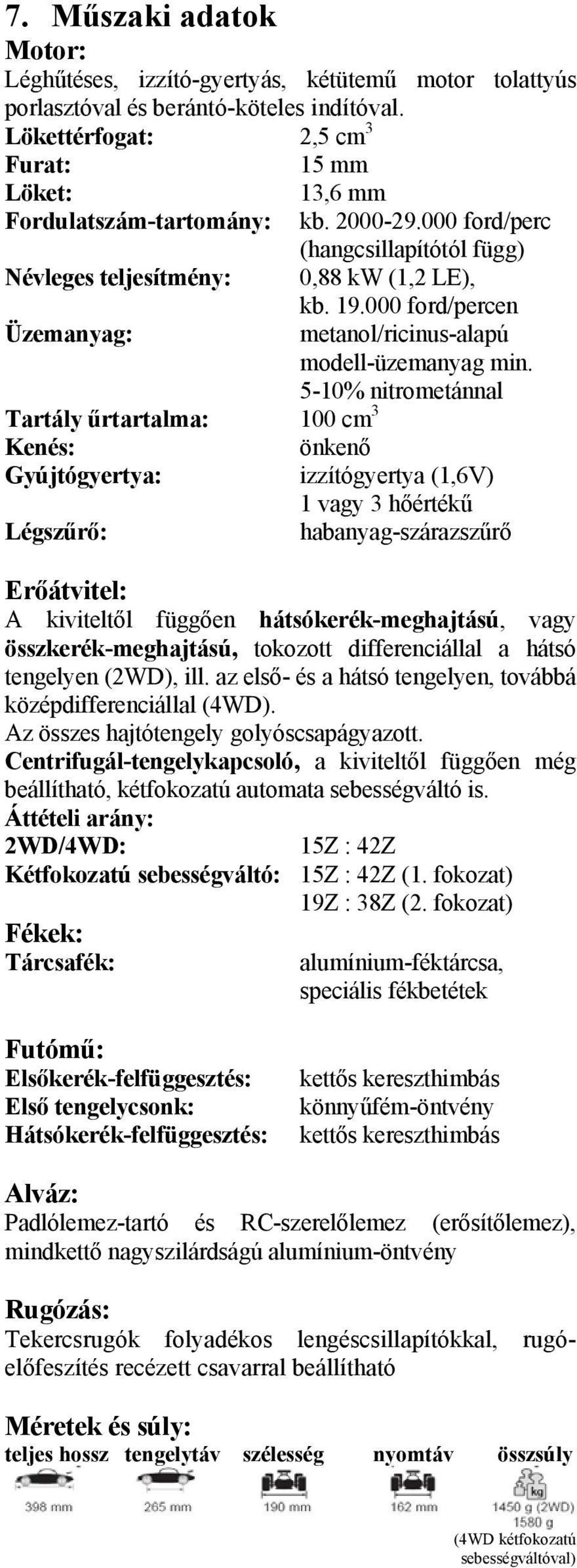 000 ford/percen Üzemanyag: metanol/ricinus-alapú modell-üzemanyag min.