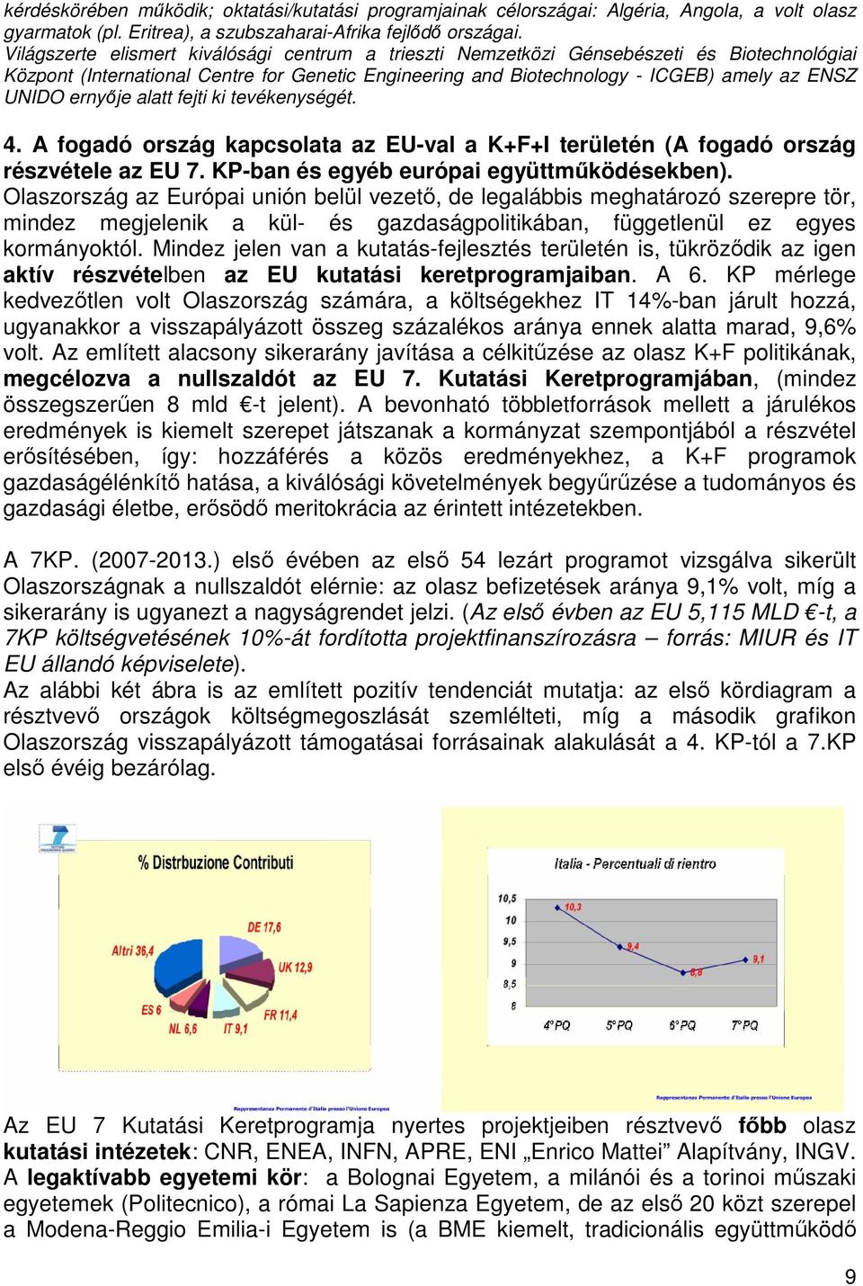 ernyıje alatt fejti ki tevékenységét. 4. A fogadó ország kapcsolata az EU-val a K+F+I területén (A fogadó ország részvétele az EU 7. KP-ban és egyéb európai együttmőködésekben).