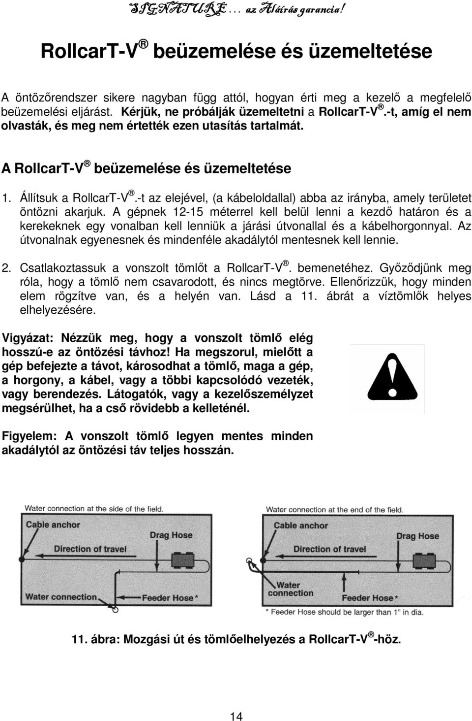 -t az elejével, (a kábeloldallal) abba az irányba, amely területet öntözni akarjuk.