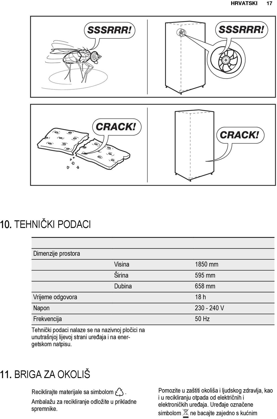 podaci nalaze se na nazivnoj pločici na unutrašnjoj lijevoj strani uređaja i na energetskom natpisu. 11.