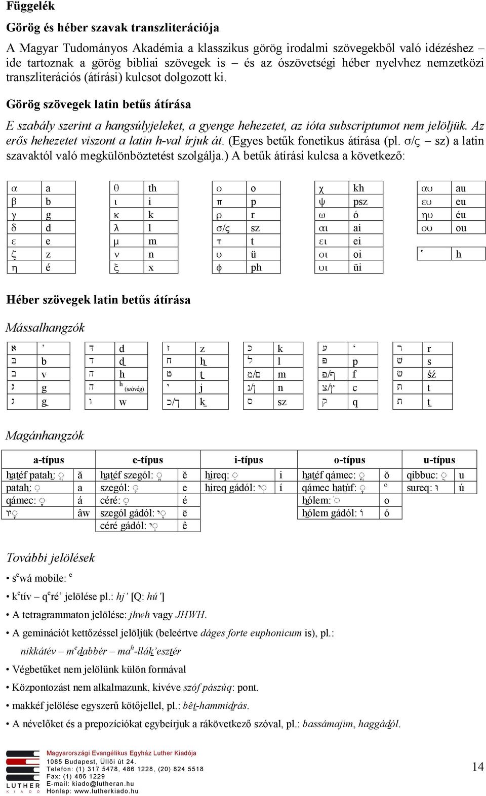 Az erős hehezetet viszont a latin h-val írjuk át. (Egyes betűk fonetikus átírása (pl. s/" sz) a latin szavaktól való megkülönböztetést szolgálja.