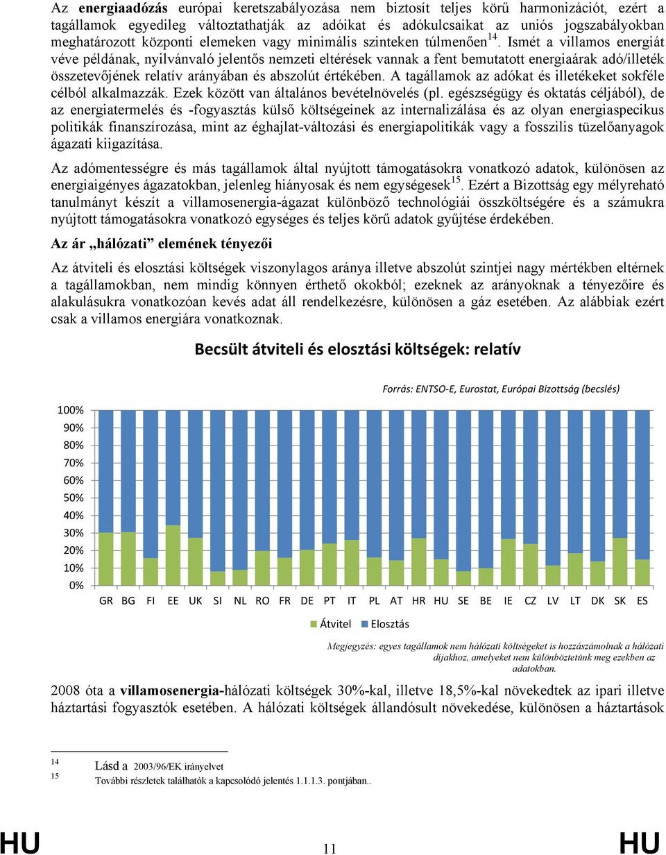 Ismét a villamos energiát véve példának, nyilvánvaló jelentős nemzeti eltérések vannak a fent bemutatott energiaárak adó/illeték összetevőjének relatív arányában és abszolút értékében.