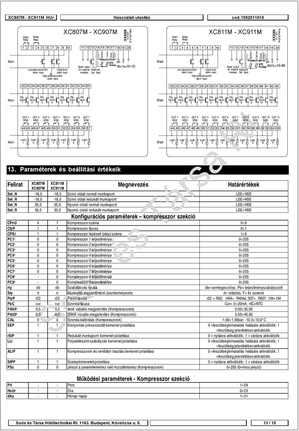 pressure-switch Liquid level alarm input alarm input High pressure-switch alarm input Serial output for external modules Reduced Set Suction 12Vdc Output Probes 4 20mA gnd NTC Probes _ 22 23 24 25 26