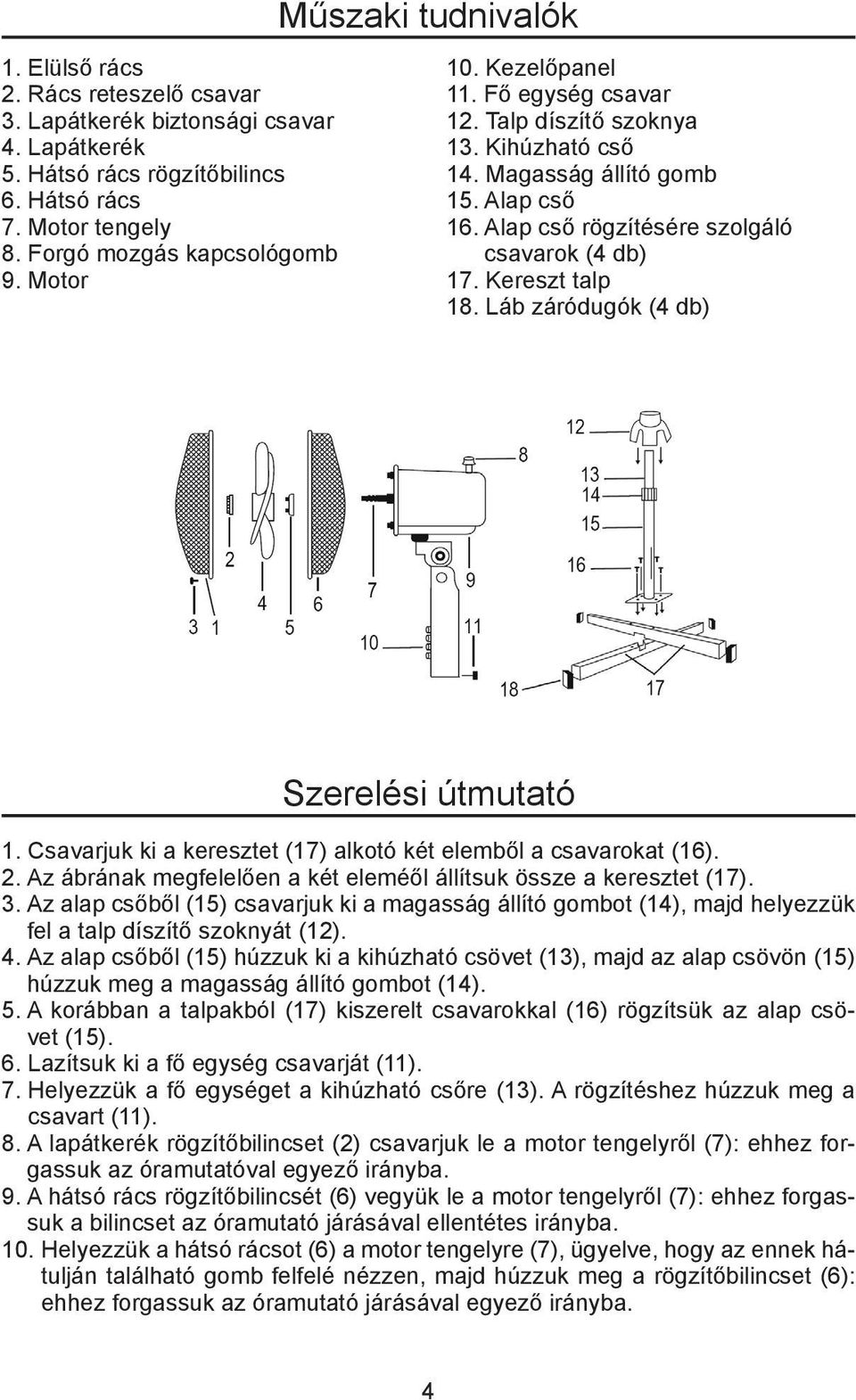 Láb záródugók (4 db) Assemblaggio Szerelési útmutató 1. Svitare le viti (16) dai due pezzi che formano la base a croce (17). 2. Incastrare i due pezzi che formano la base a croce (17) come mostrato 1.