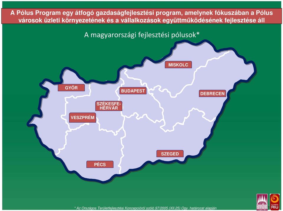 fejlesztési pólusok* MISKOLC GYŐR BUDAPEST DEBRECEN SZÉKESFE- HÉRVÁR VESZPRÉM SZEGED PÉCS *