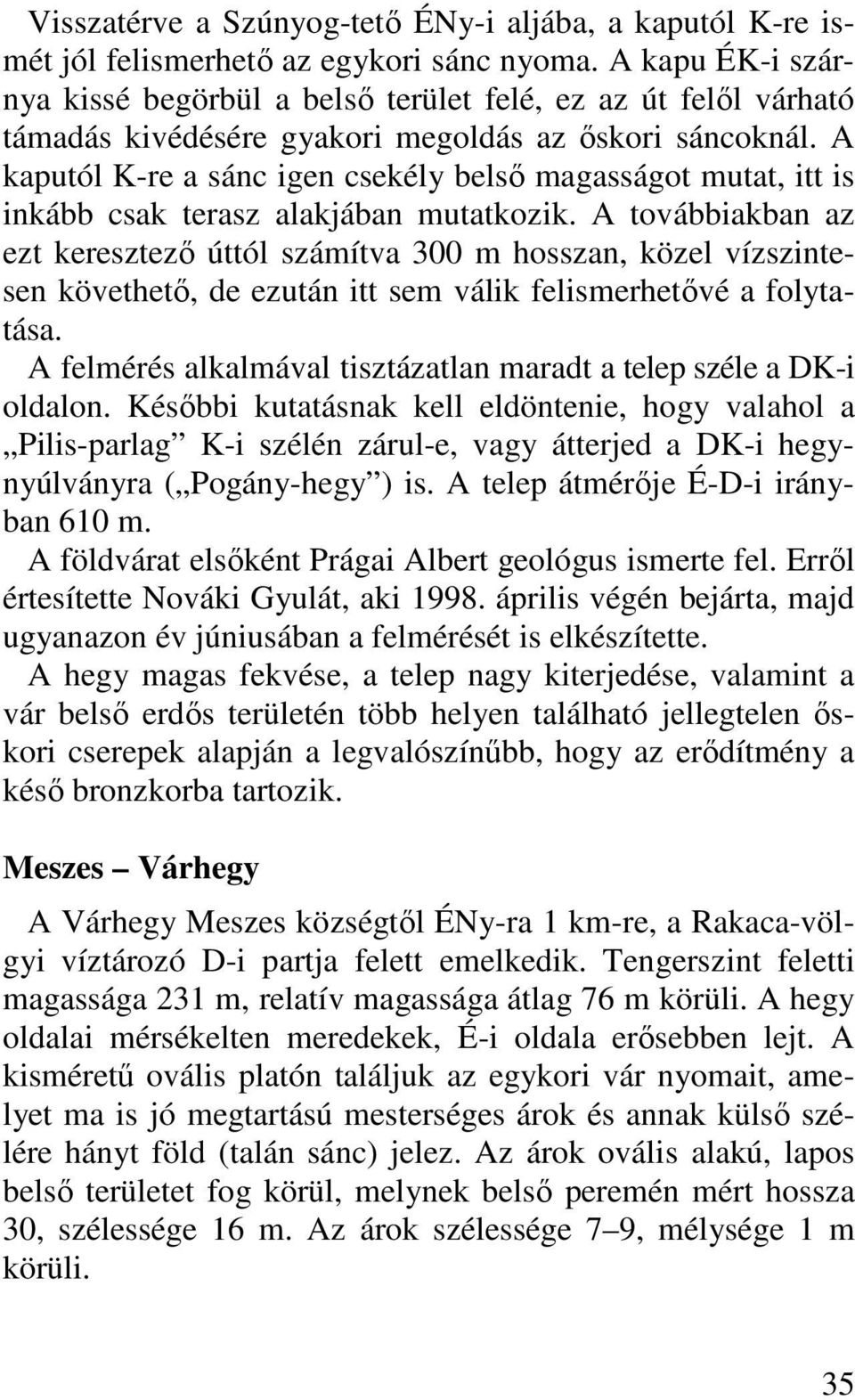 A kaputól K-re a sánc igen csekély belsı magasságot mutat, itt is inkább csak terasz alakjában mutatkozik.