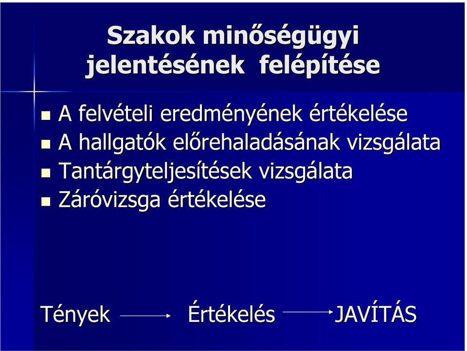 előrehaladásának vizsgálata Tantárgyteljesítések