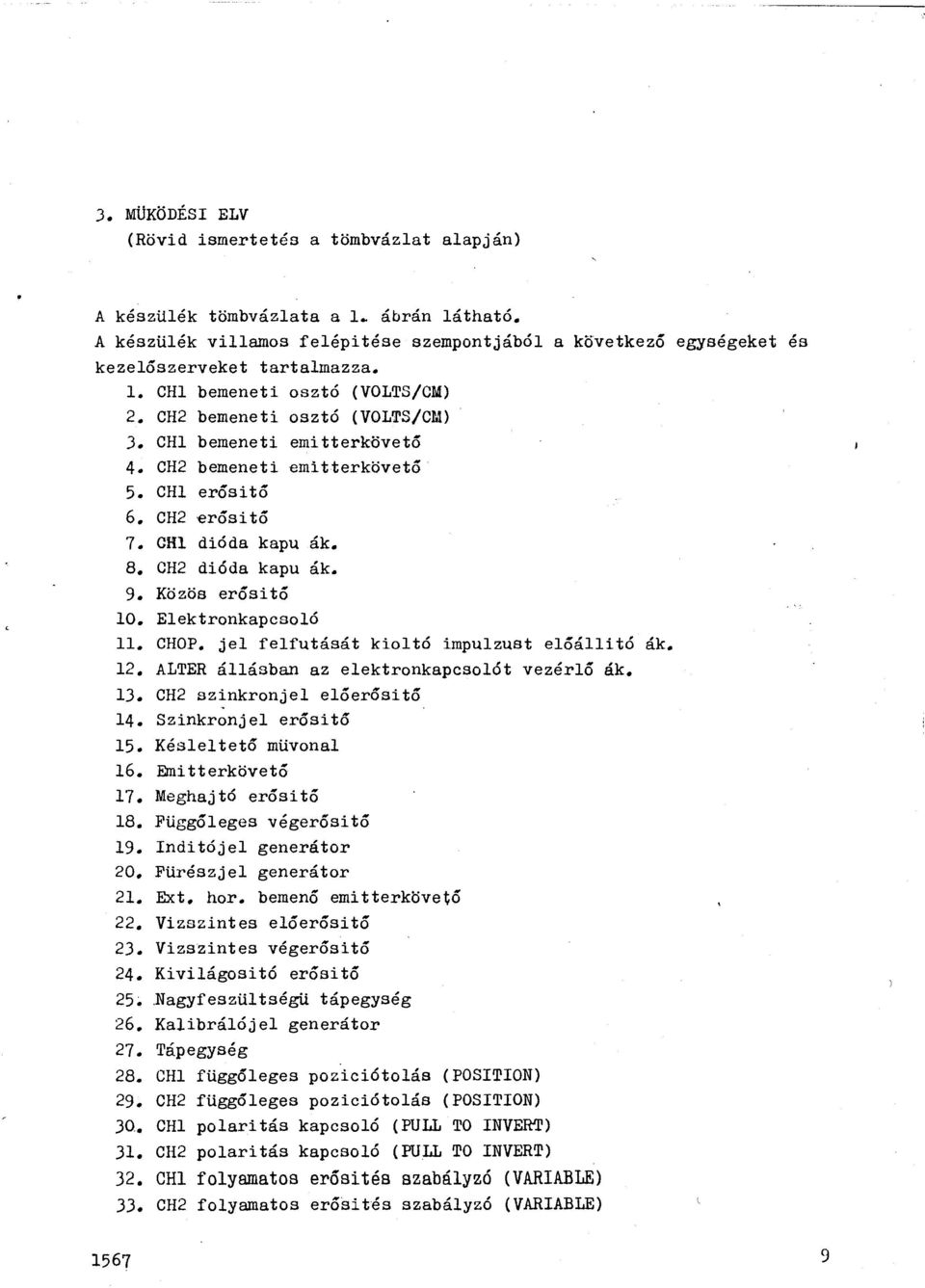 Elektronkapcsoló ll. CHOF. jel felfutását kioltó impulzust előállitó ák. 12. ALTER állásban az elektronkapcsolót vezérlő ák. 13. CH2 szinkronjel előerősítő 14. Szinkronjel erősítő 15.