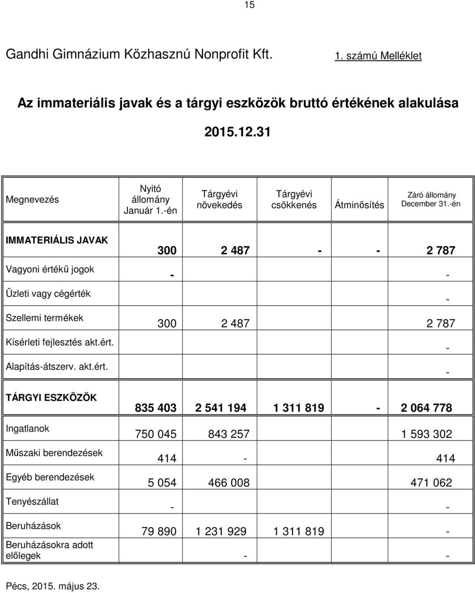 -én IMMATERIÁLIS JAVAK Vagyoni érté