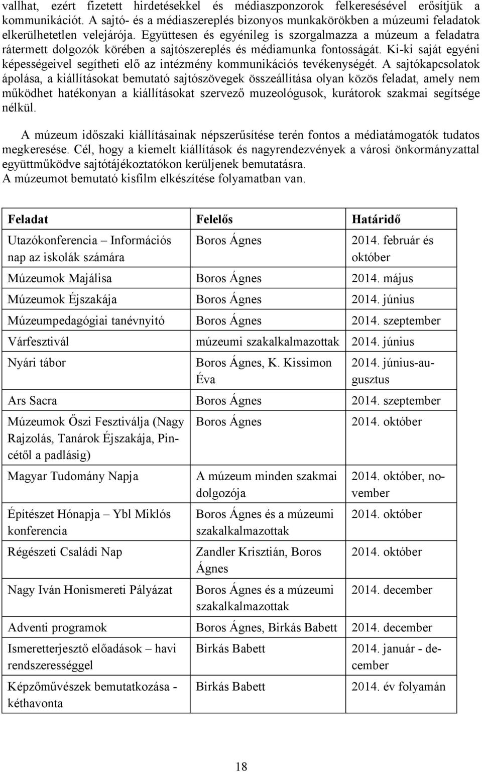 Ki-ki saját egyéni képességeivel segítheti elő az intézmény kommunikációs tevékenységét.