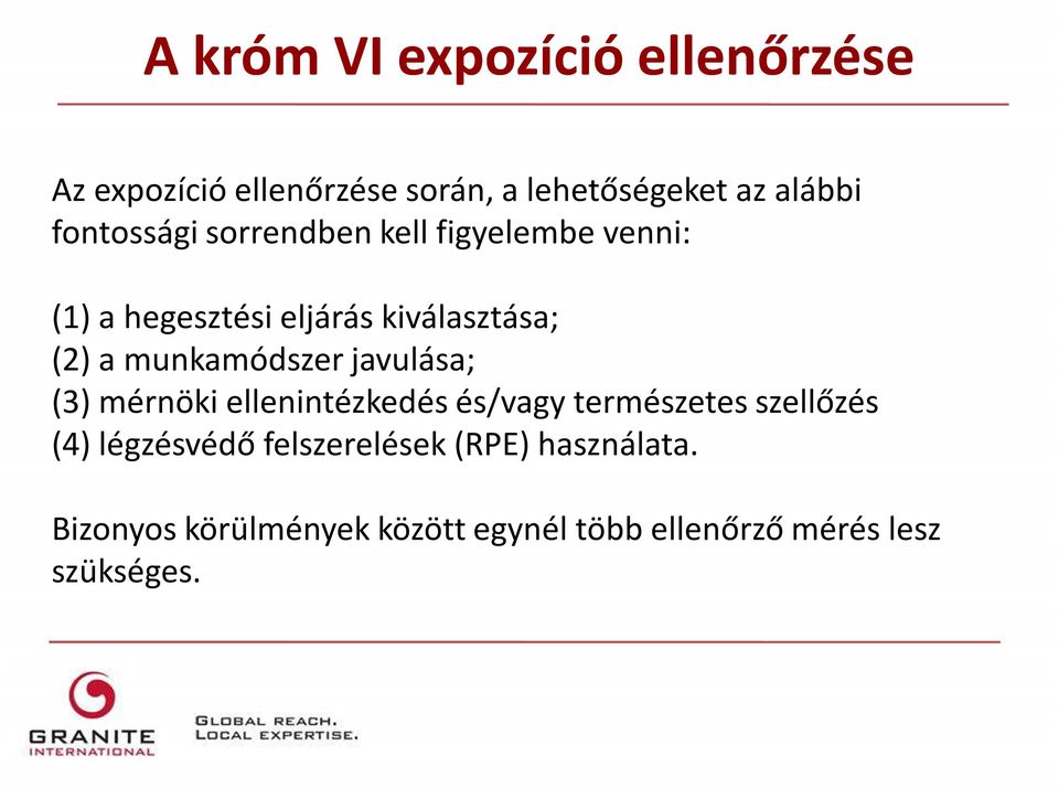 munkamódszer javulása; (3) mérnöki ellenintézkedés és/vagy természetes szellőzés (4)