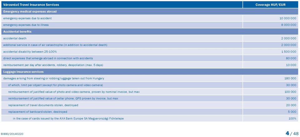 in connection with accidents 80 000 reimbursement per day after accidents, robbery, despoliation (max.