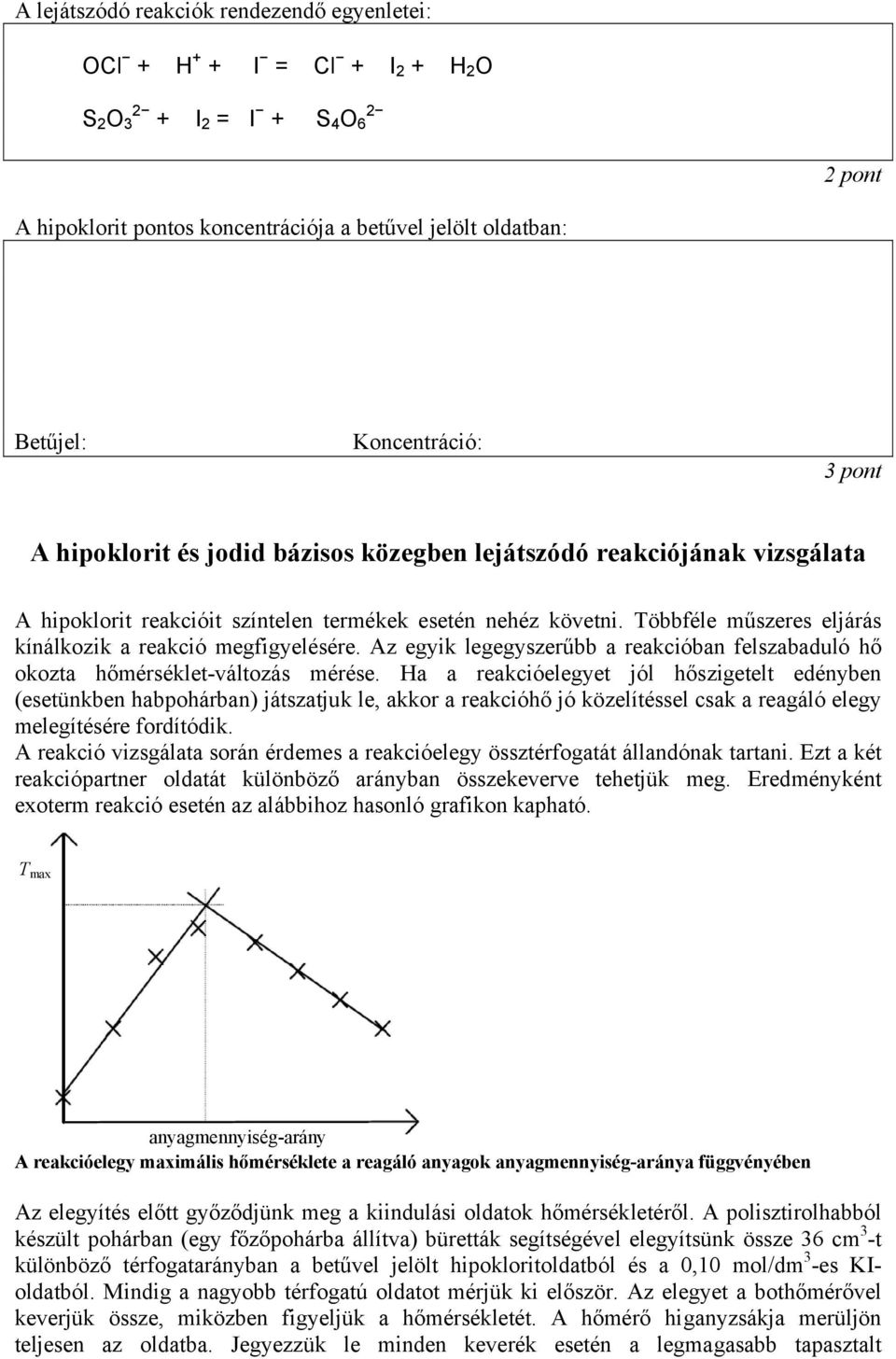 Többféle műszeres eljárás kínálkozik a reakció megfigyelésére. Az egyik legegyszerűbb a reakcióban felszabaduló hő okozta hőmérséklet-változás mérése.