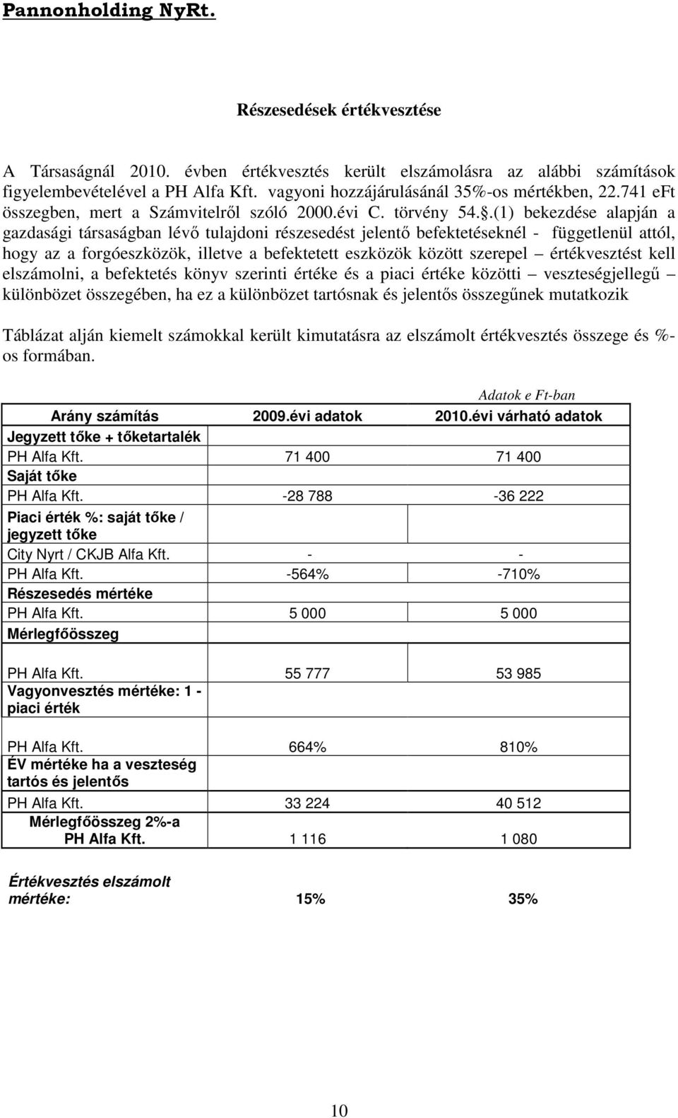 .(1) bekezdése alapján a gazdasági társaságban lévı tulajdoni részesedést jelentı befektetéseknél - függetlenül attól, hogy az a forgóeszközök, illetve a befektetett eszközök között szerepel