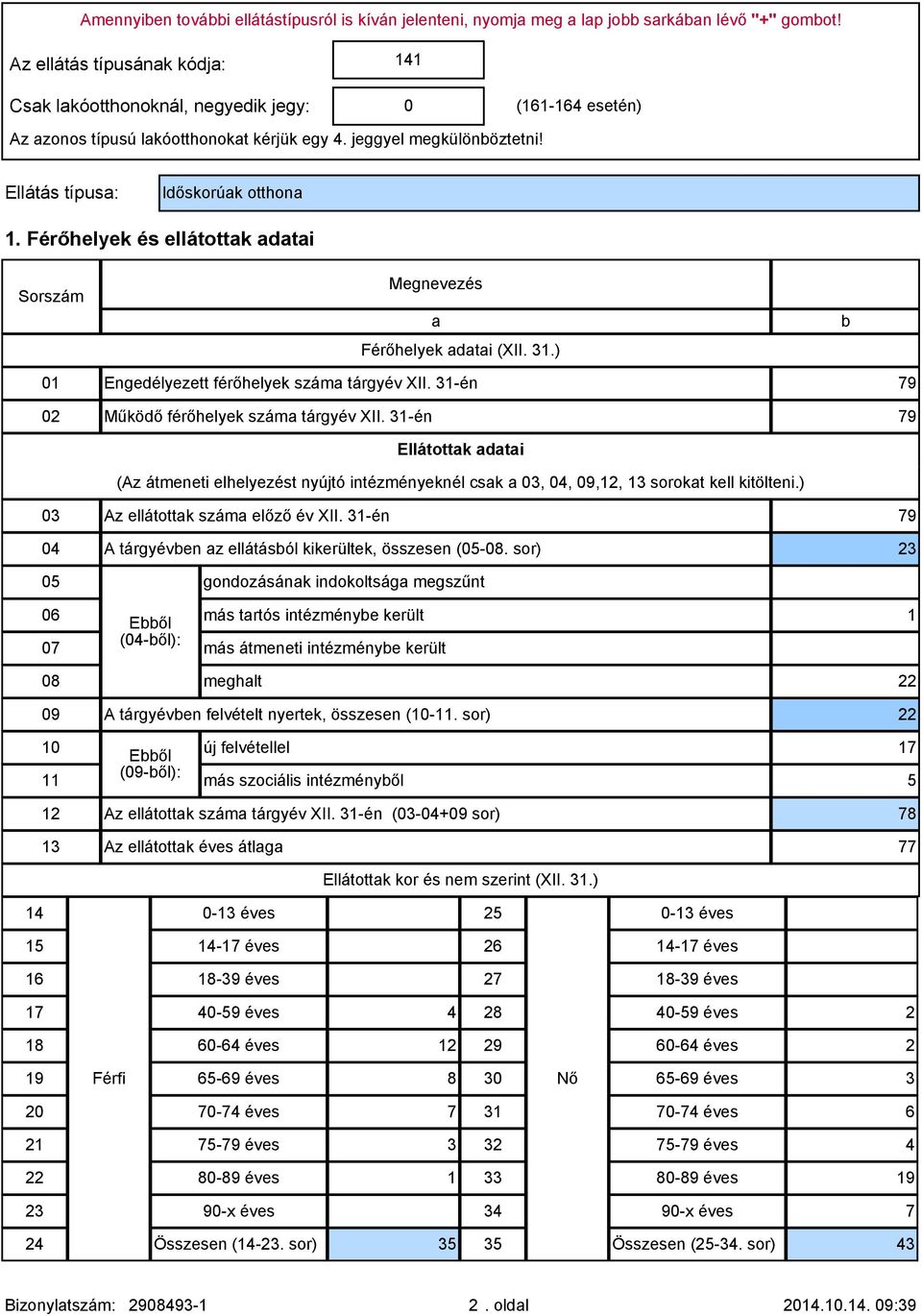 .) 0 Engedélyezett férőhelyek szám tárgyév XII. -én 79 Működő férőhelyek szám tárgyév XII. -én 79 Ellátottk dti (Az átmeneti elhelyezést nyújtó intézményeknél csk,,,2, sorokt kell kitölteni.