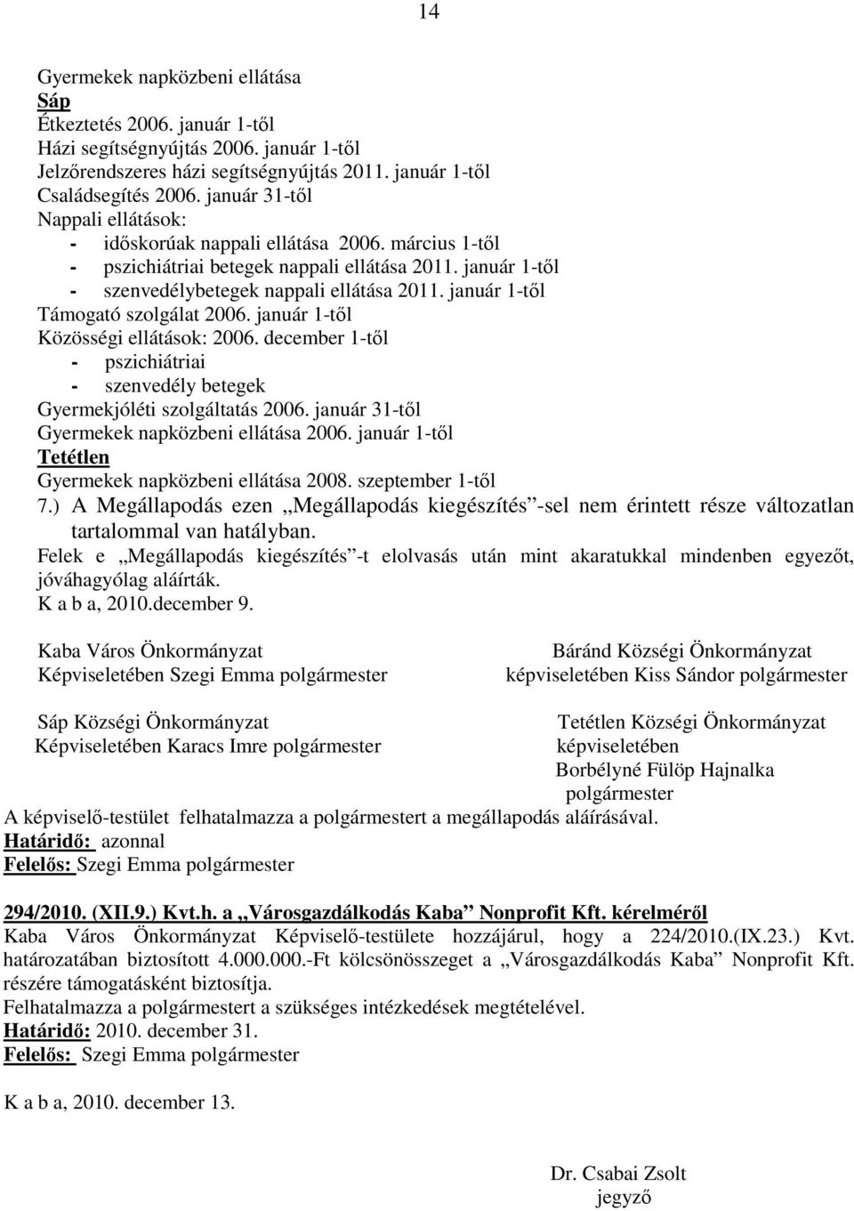 január 1-től Támogató szolgálat 2006. január 1-től Közösségi ellátások: 2006. december 1-től - pszichiátriai - szenvedély betegek Gyermekjóléti szolgáltatás 2006.