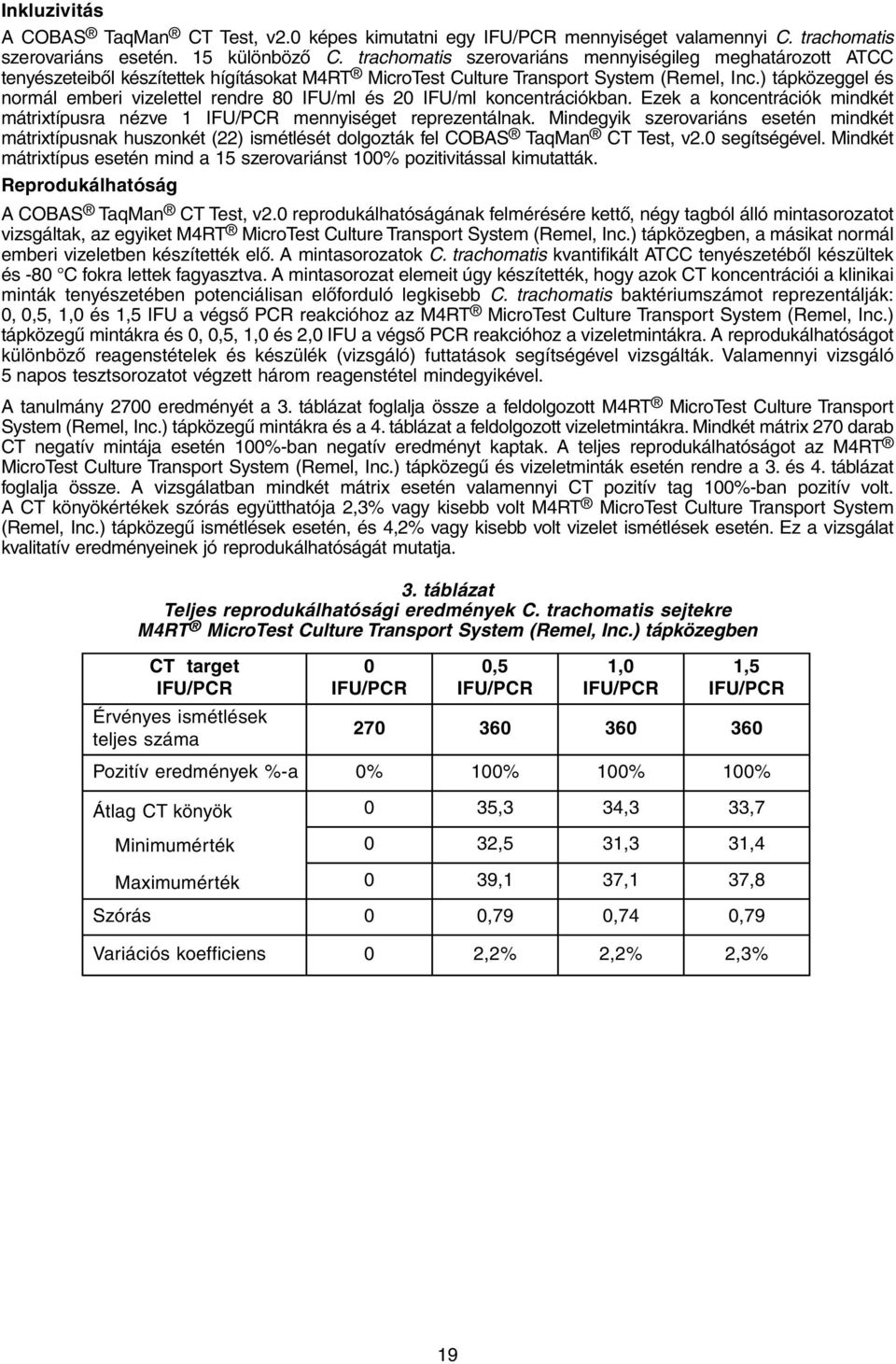 ) tápközeggel és normál emberi vizelettel rendre 80 IFU/ml és 20 IFU/ml koncentrációkban. Ezek a koncentrációk mindkét mátrixtípusra nézve 1 IFU/PCR mennyiséget reprezentálnak.