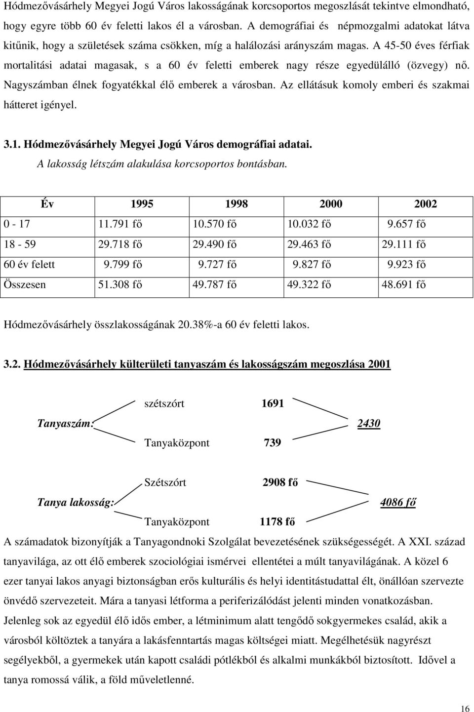 A 45-50 éves férfiak mortalitási adatai magasak, s a 60 év feletti emberek nagy része egyedülálló (özvegy) nı. Nagyszámban élnek fogyatékkal élı emberek a városban.