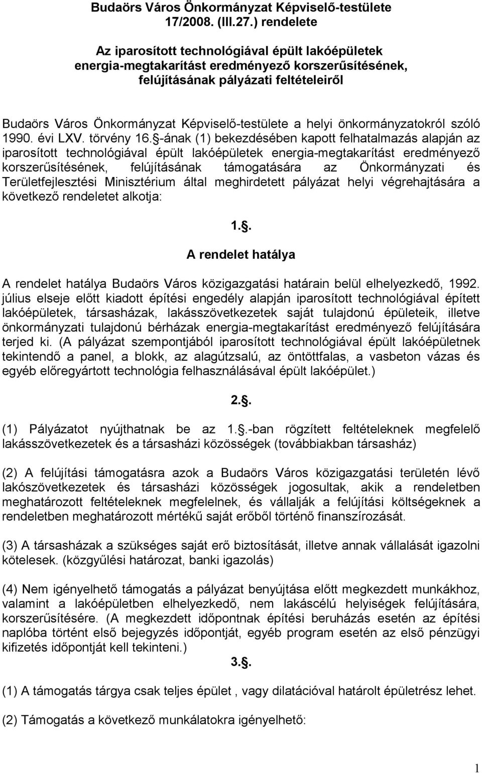 a helyi önkormányzatokról szóló 1990. évi LXV. törvény 16.