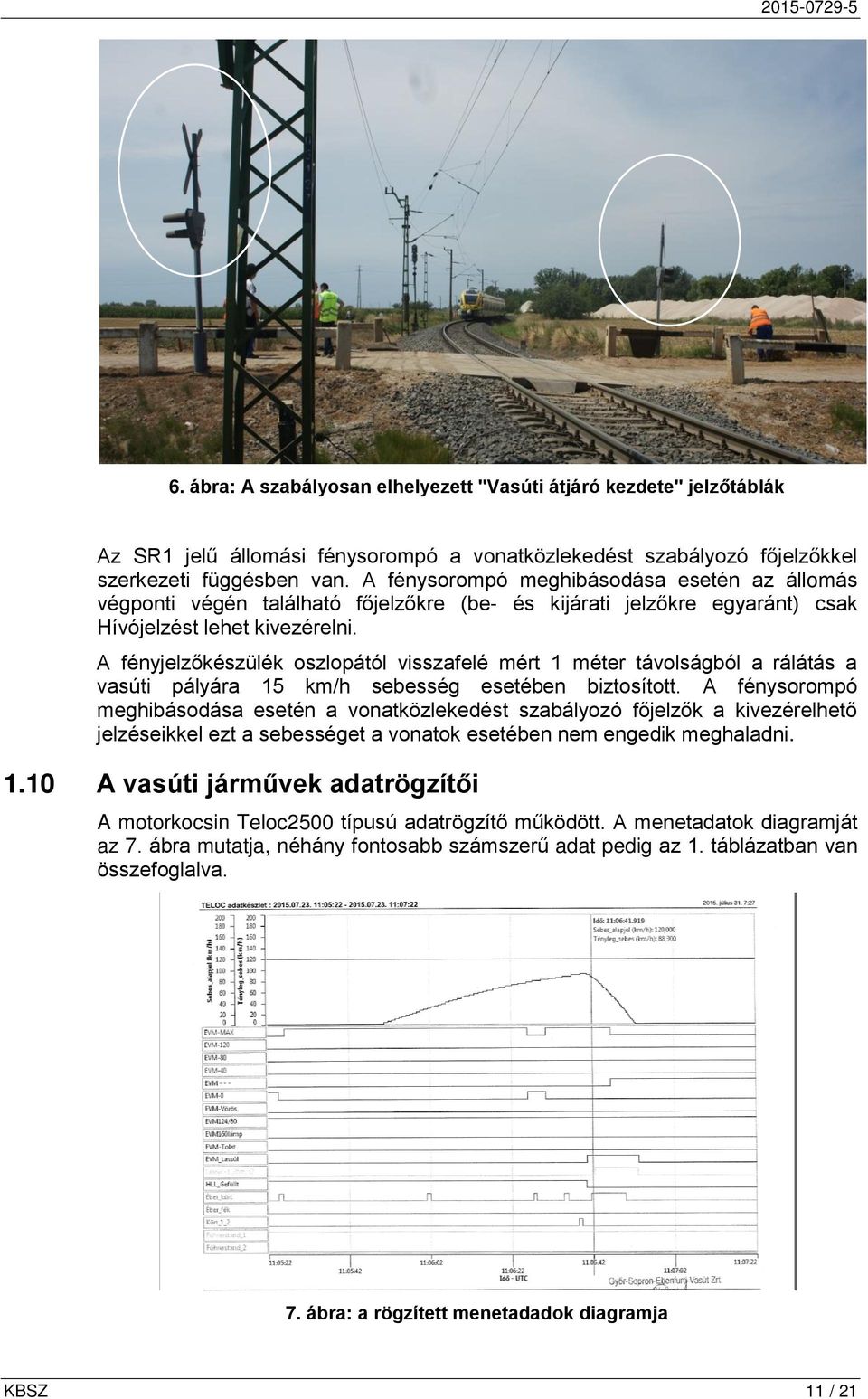 A fényjelzőkészülék oszlopától visszafelé mért 1 méter távolságból a rálátás a vasúti pályára 15 km/h sebesség esetében biztosított.