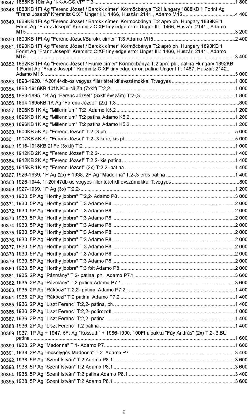 : 1466, Huszár: 2141., Adamo M15...3 200 30350.1890KB 1Ft Ag "Ferenc József/Barokk címer" T:3 Adamo M15...2 400 30351.1890KB 1Ft Ag "Ferenc József / Barokk címer" Körmöcbánya T:2 apró ph.