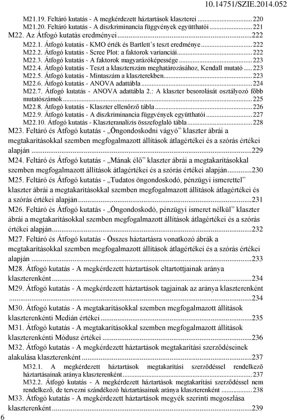 Átfogó kutatás - A faktorok magyarázóképessége... 223 M22.4. Átfogó kutatás - Teszt a klaszterszám meghatározásához, Kendall mutató... 223 M22.5. Átfogó kutatás - Mintaszám a klaszterekben... 223 M22.6.