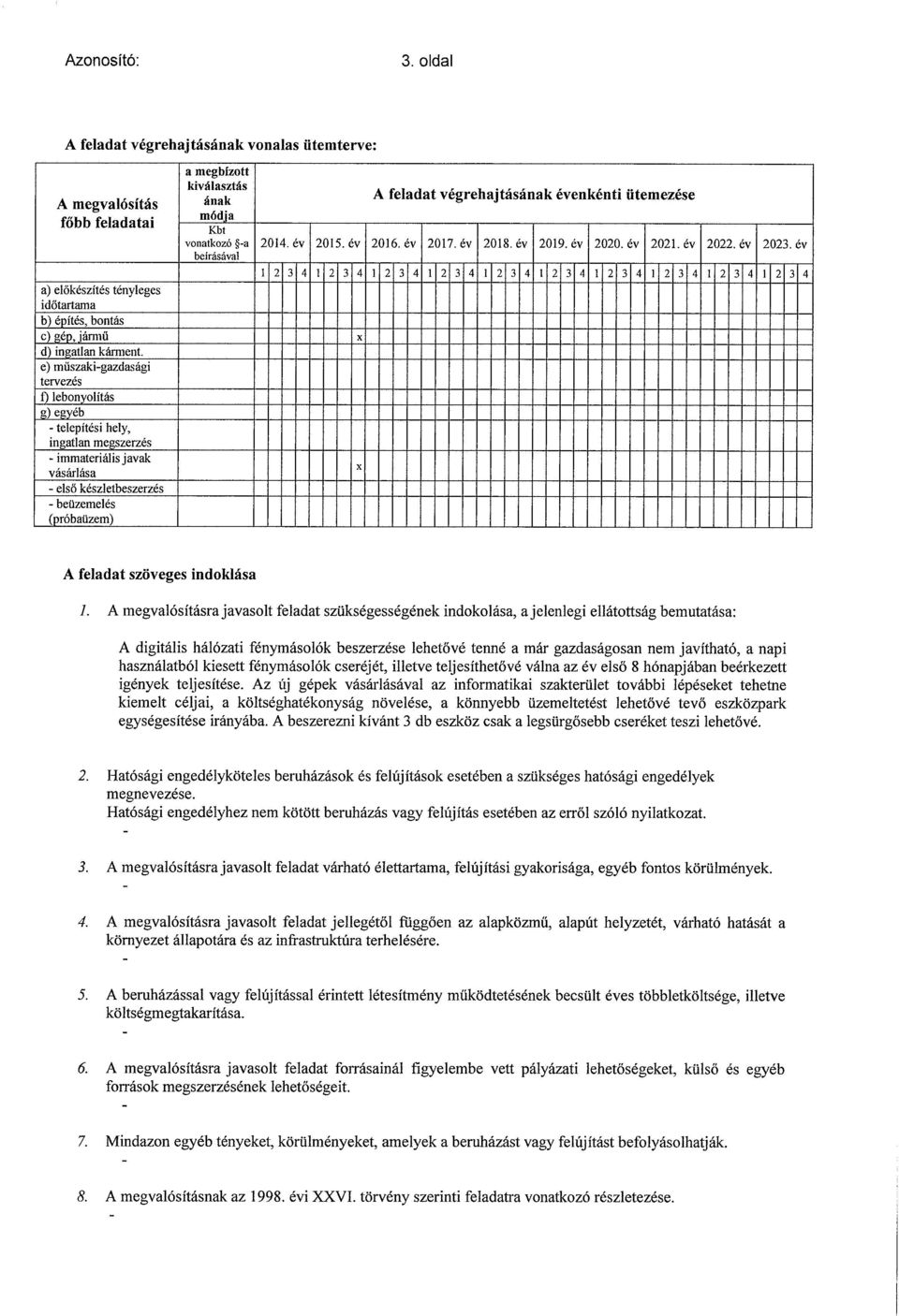 A megvalósításnak az 1998. évi XXVI. törvény szerinti feladatra vonatkozó részletezése. 7. Mindazon egyéb tényeket, körülményeket, amelyek a beruházást vagy felújítást befolyásolhatják. 6.