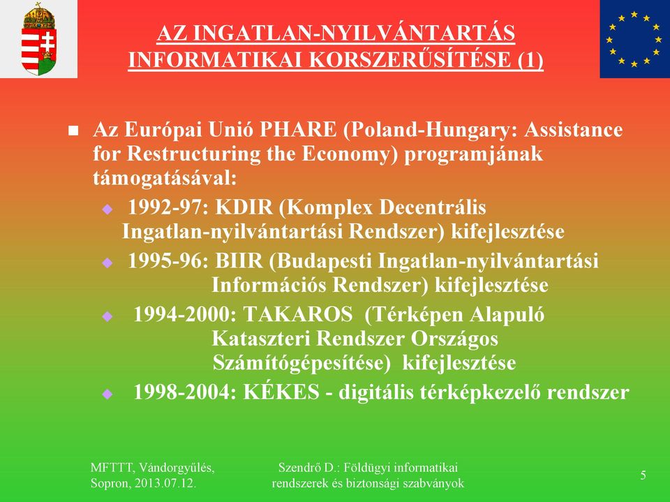 Rendszer) kifejlesztése 1995-96: BIIR (Budapesti Ingatlan-nyilvántartási Információs Rendszer) kifejlesztése 1994-2000:
