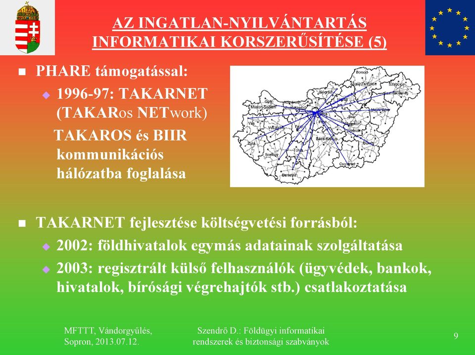 fejlesztése költségvetési forrásból: 2002: földhivatalok egymás adatainak szolgáltatása