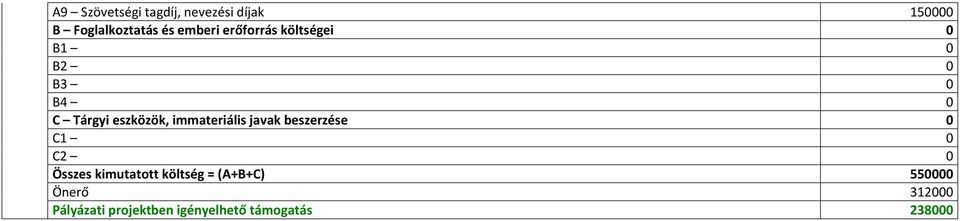 immateriális javak beszerzése 0 C1 0 C2 0 Összes kimutatott költség =