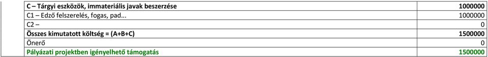 .. 1000000 C2 0 Összes kimutatott költség = (A+B+C)