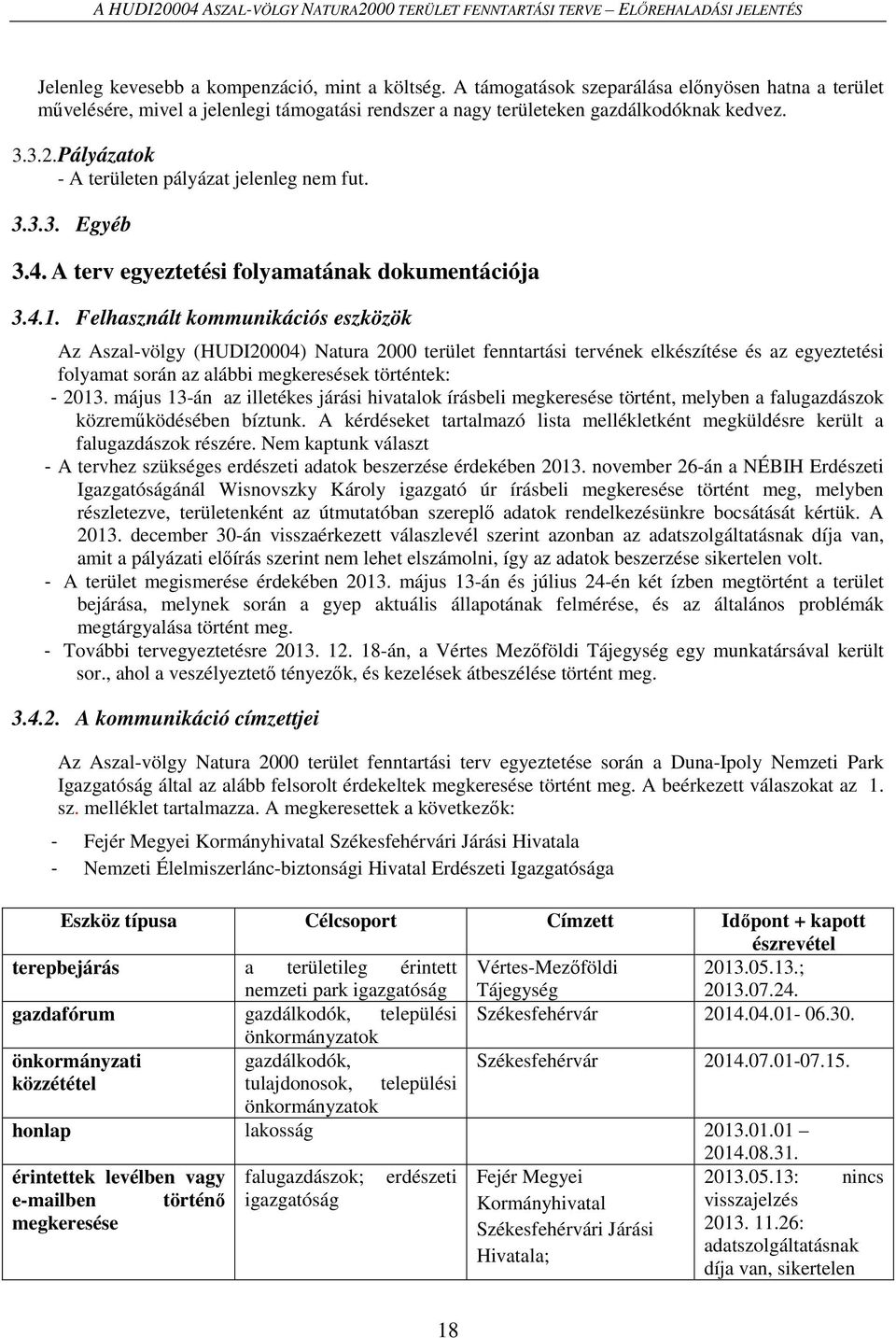 Pályázatok - A területen pályázat jelenleg nem fut. 3.3.3. Egyéb 3.4. A terv egyeztetési folyamatának dokumentációja 3.4.1.