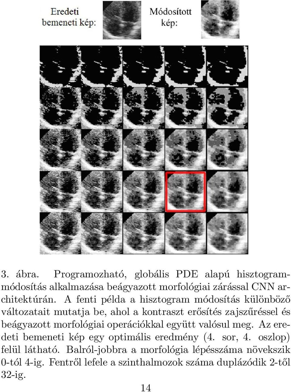 morfológiai operációkkal együtt valósul meg. Az eredeti bemeneti kép egy optimális eredmény (4. sor, 4.