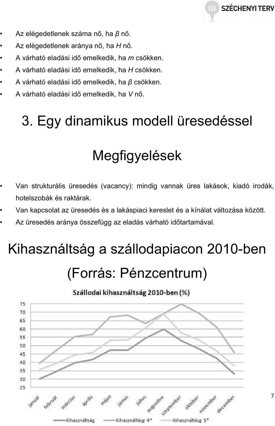 Egy dinaikus odell üresedéssel Megfigyelések Van srukurális üresedés vacancy: indig vannak üres lakások, kiadó irodák, hoelszobák és rakárak.