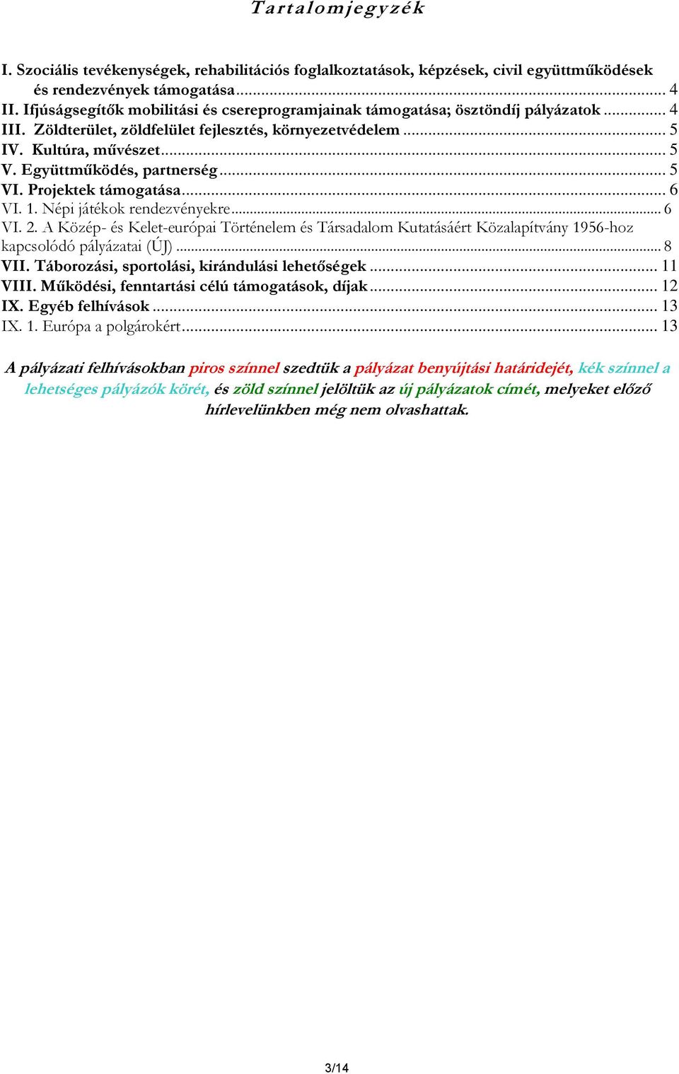 Együttműködés, partnerség... 5 VI. Projektek támogatása... 6 VI. 1. Népi játékok rendezvényekre... 6 VI. 2.