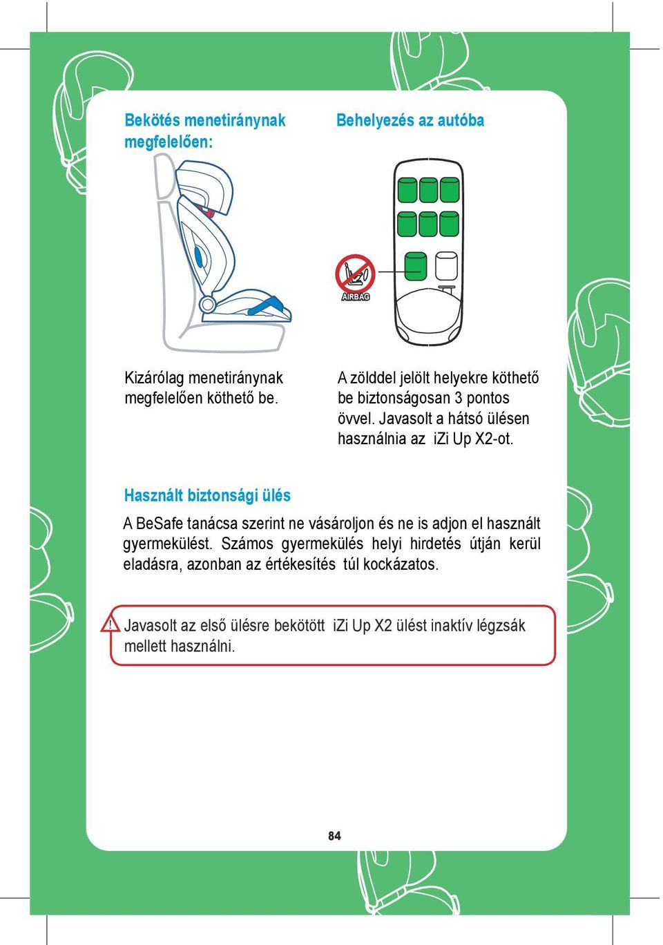 Használt biztonsági ülés A BeSafe tanácsa szerint ne vásároljon és ne is adjon el használt gyermekülést.