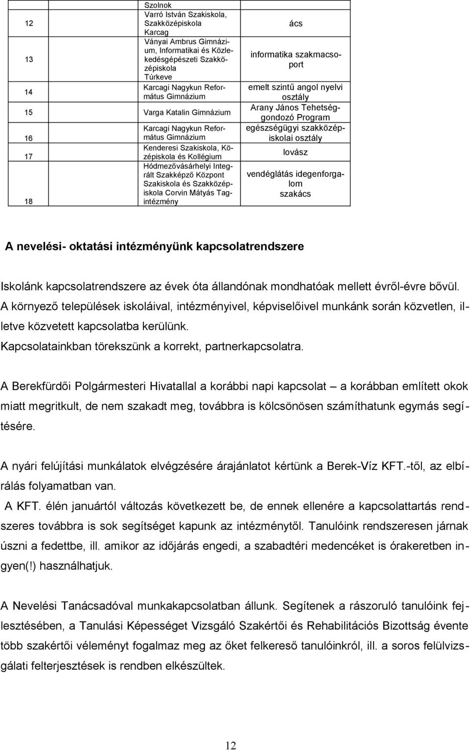 Mátyás Tagintézmény ács informatika szakmacsoport emelt szintű angol nyelvi osztály Arany János Tehetséggondozó Program egészségügyi szakközépiskolai osztály lovász vendéglátás idegenforgalom szakács