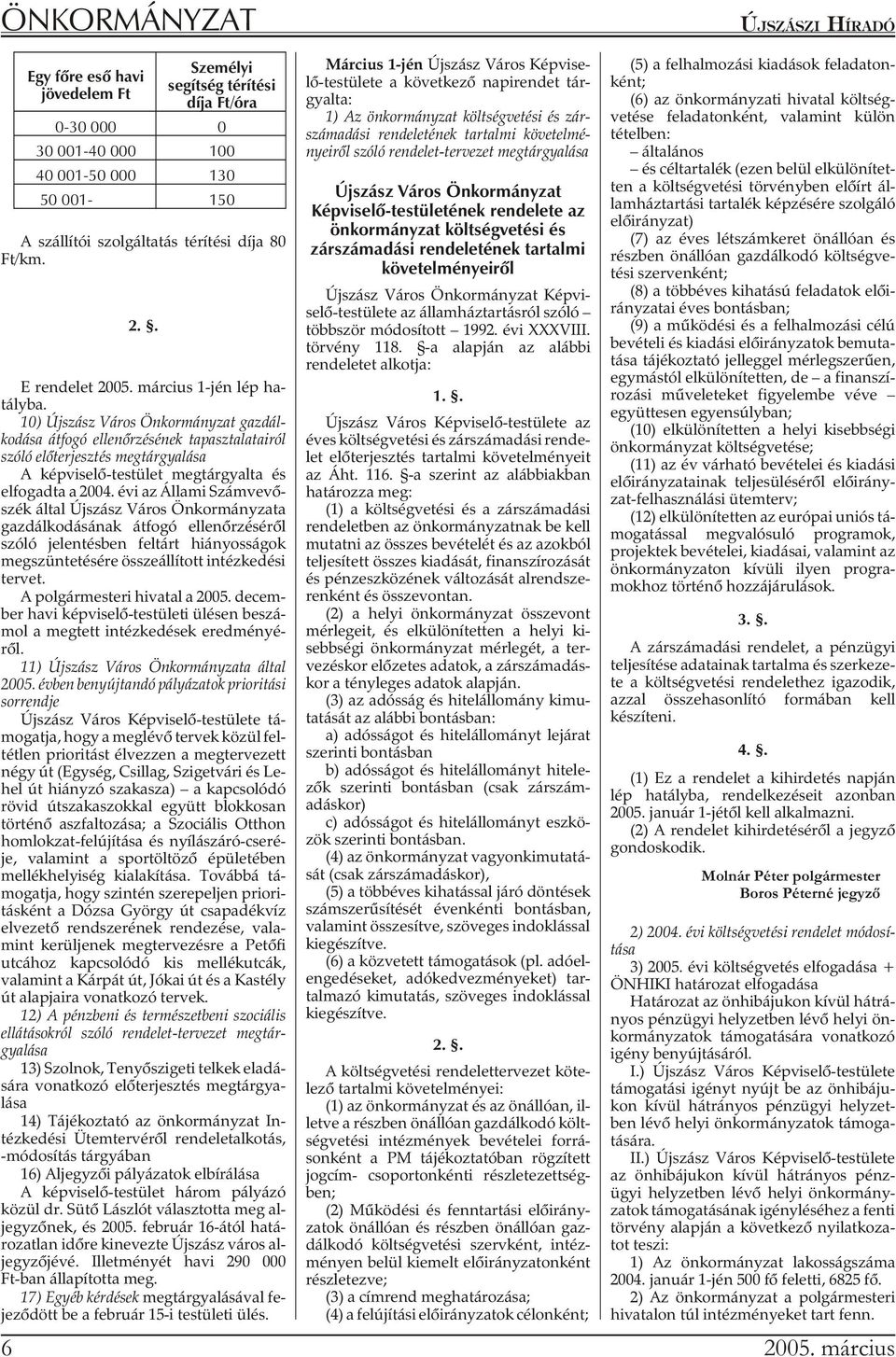 10) Újszász Vá ros Ön kor mány zat gaz dál - ko dá sa át fo gó el len õr zé sé nek ta pasz ta la ta i ról szó ló elõ ter jesz tés megtárgyalása A képviselõ-testület megtárgyalta és el fo gad ta a