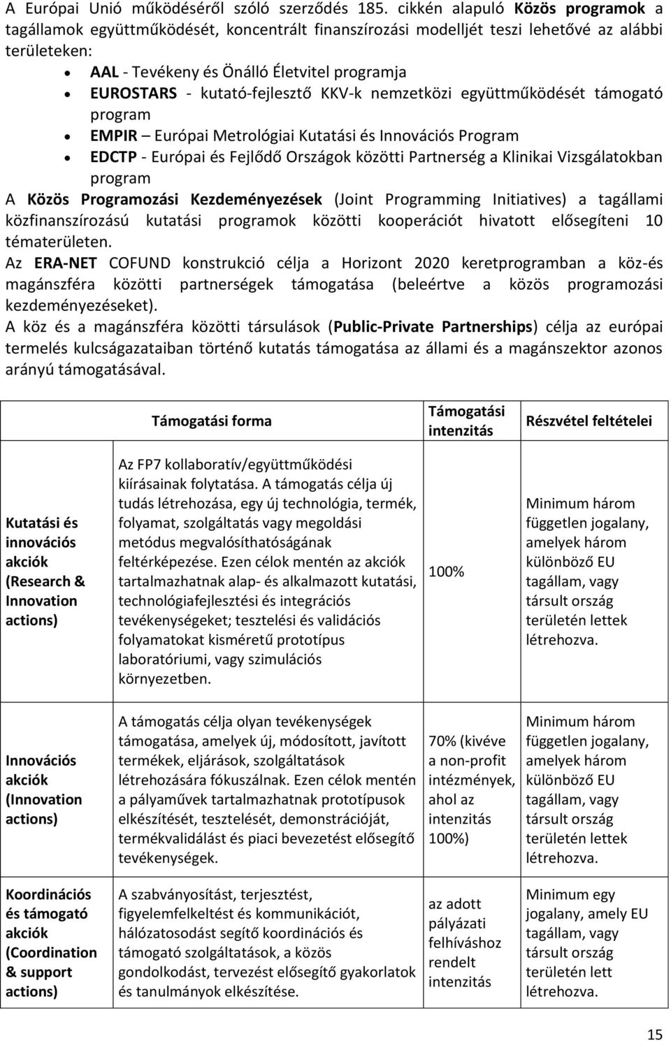 kutató-fejlesztő KKV-k nemzetközi együttműködését támogató program EMPIR Európai Metrológiai Kutatási és Innovációs Program EDCTP - Európai és Fejlődő Országok közötti Partnerség a Klinikai