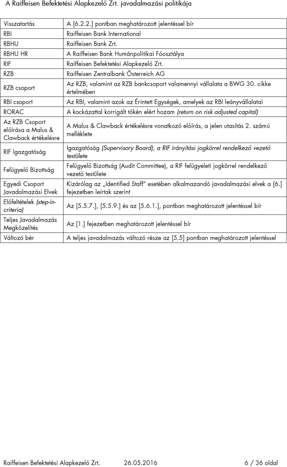 A Raiffeisen Bank Humánpolitikai Főosztálya Raiffeisen Befektetési Alapkezelő Zrt. Raiffeisen Zentralbank Österreich AG Az RZB, valamint az RZB bankcsoport valamennyi vállalata a BWG 30.