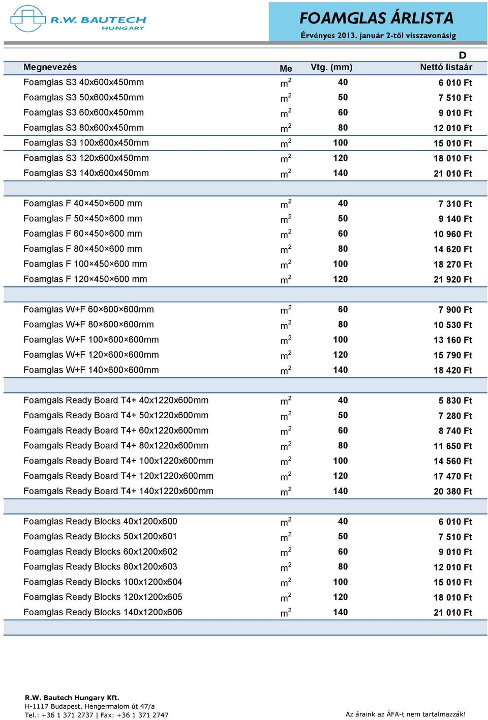 100x600x450mm m 2 100 15 010 Ft Foamglas S3 120x600x450mm m 2 120 18 010 Ft Foamglas S3 140x600x450mm m 2 140 21 010 Ft Foamglas F 40 450 600 mm m 2 40 7 310 Ft Foamglas F 50 450 600 mm m 2 50 9 140