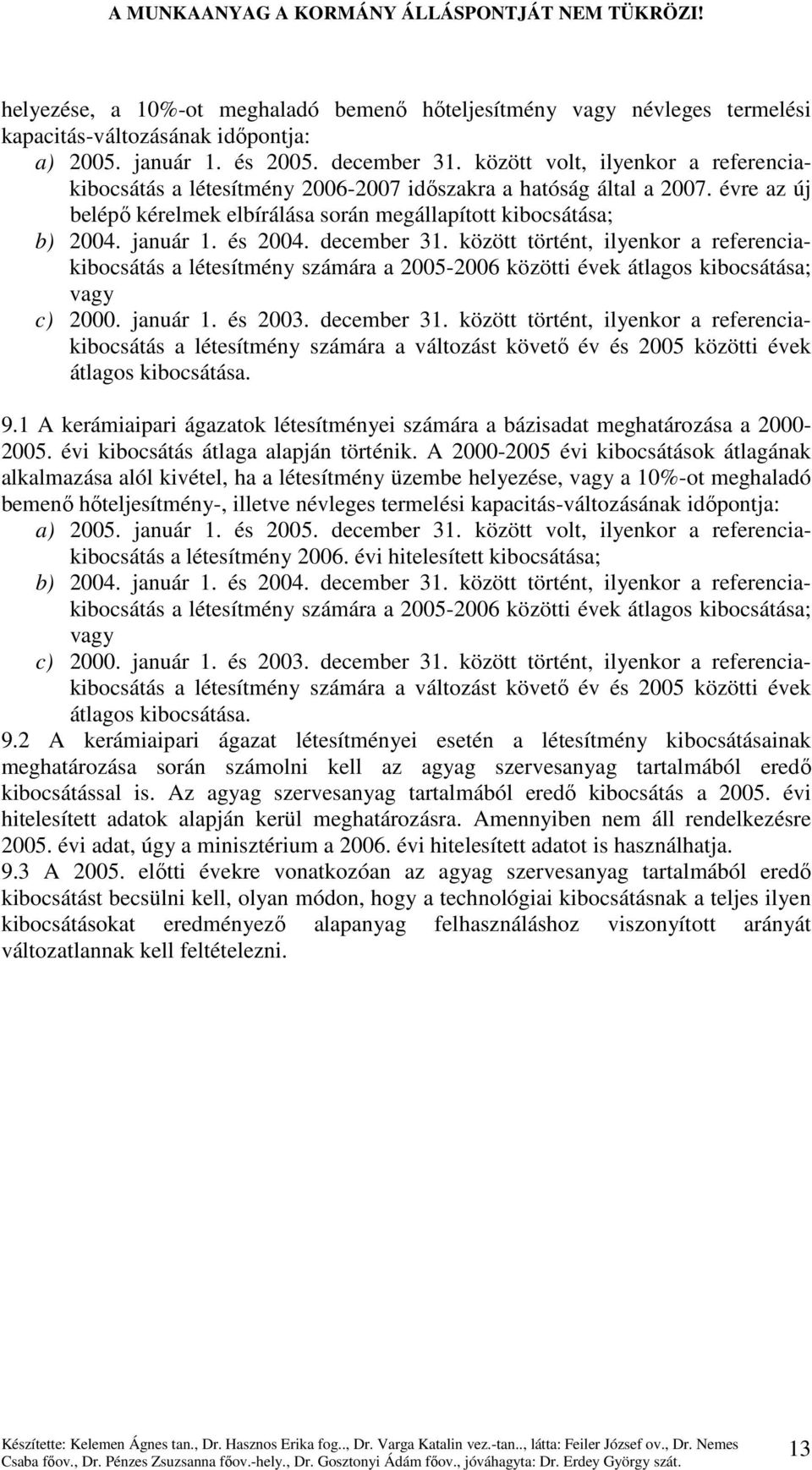 és 2004. december 31. között történt, ilyenkor a referenciakibocsátás a létesítmény számára a 2005-2006 közötti évek átlagos kibocsátása; vagy c) 2000. január 1. és 2003. december 31. között történt, ilyenkor a referenciakibocsátás a létesítmény számára a változást követı év és 2005 közötti évek átlagos kibocsátása.