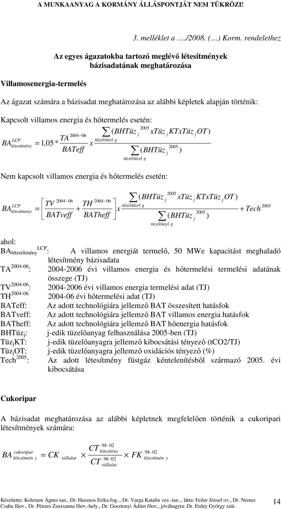 hıtermelés esetén: 2005 ( BHTüz j xtüz j KTxTüz 2004 06 LCP TA tüzelıüzel g BAlétesítmény =,05* x BATeff ( BHTüz ) 1 2005 j tüzelıüzel g Nem kapcsolt villamos energia és hıtermelés esetén: BA j OT )