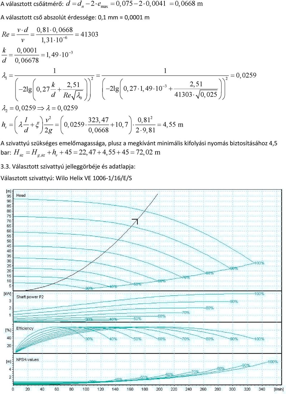 ξ = 0,059 0,7 4,55 d g + 0, 0668 = 9,8 A sziattyú szükséges eelőagassága, plusz a egkíánt iniális kifolyási nyoás biztosításához 4,5 bar: H