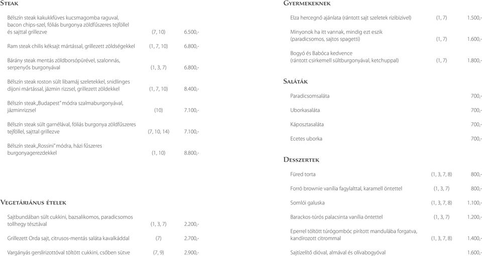 800,- Bélszín steak roston sült libamáj szeletekkel, snidlinges dijoni mártással, jázmin rizzsel, grillezett zöldekkel (1, 7, 10) 8.