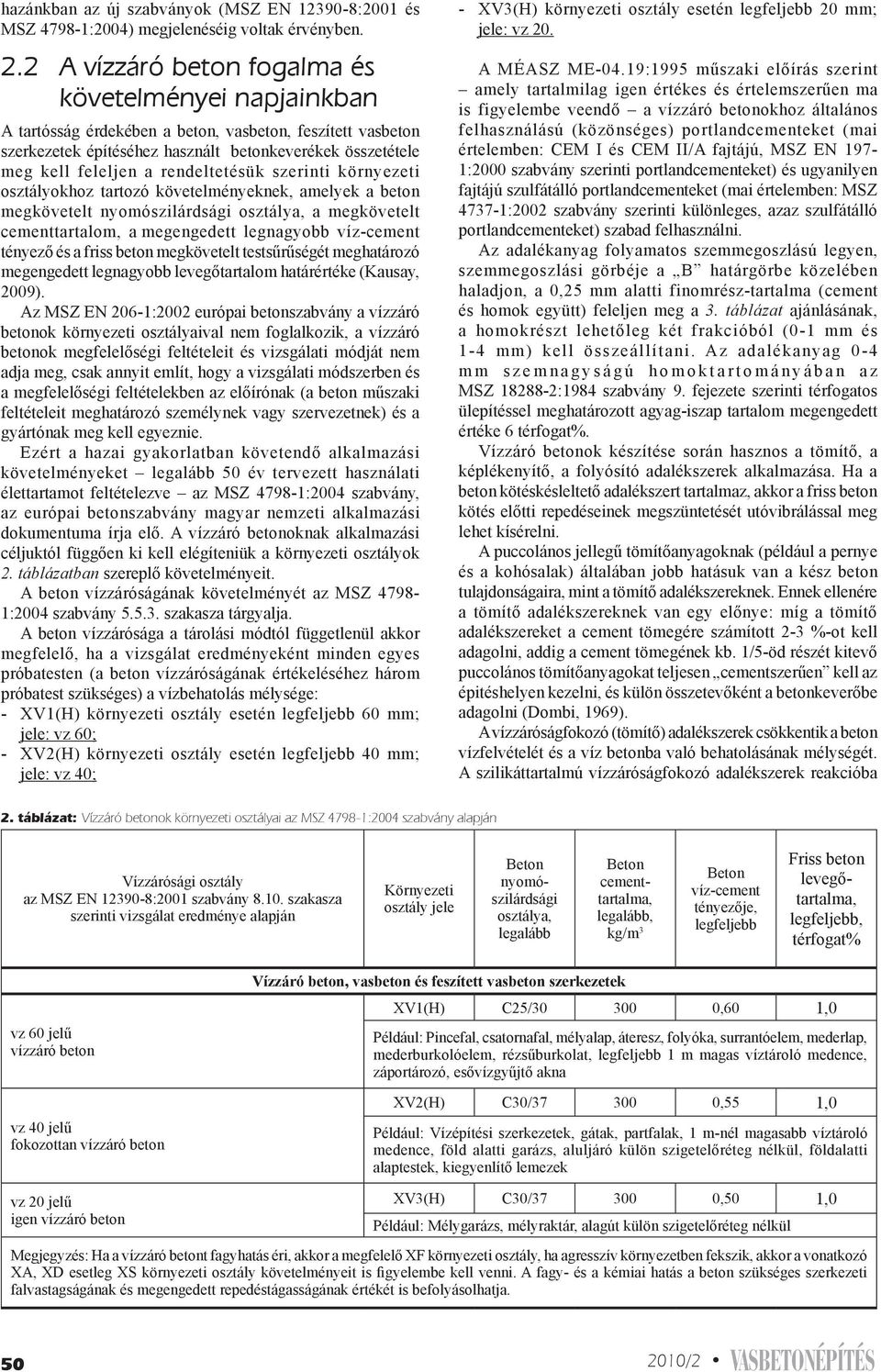 rendeltetésük szerinti környezeti osztályokhoz tartozó követelményeknek, amelyek a beton megkövetelt nyomószilárdsági osztálya, a megkövetelt cementtartalom, a megengedett legnagyobb víz-cement